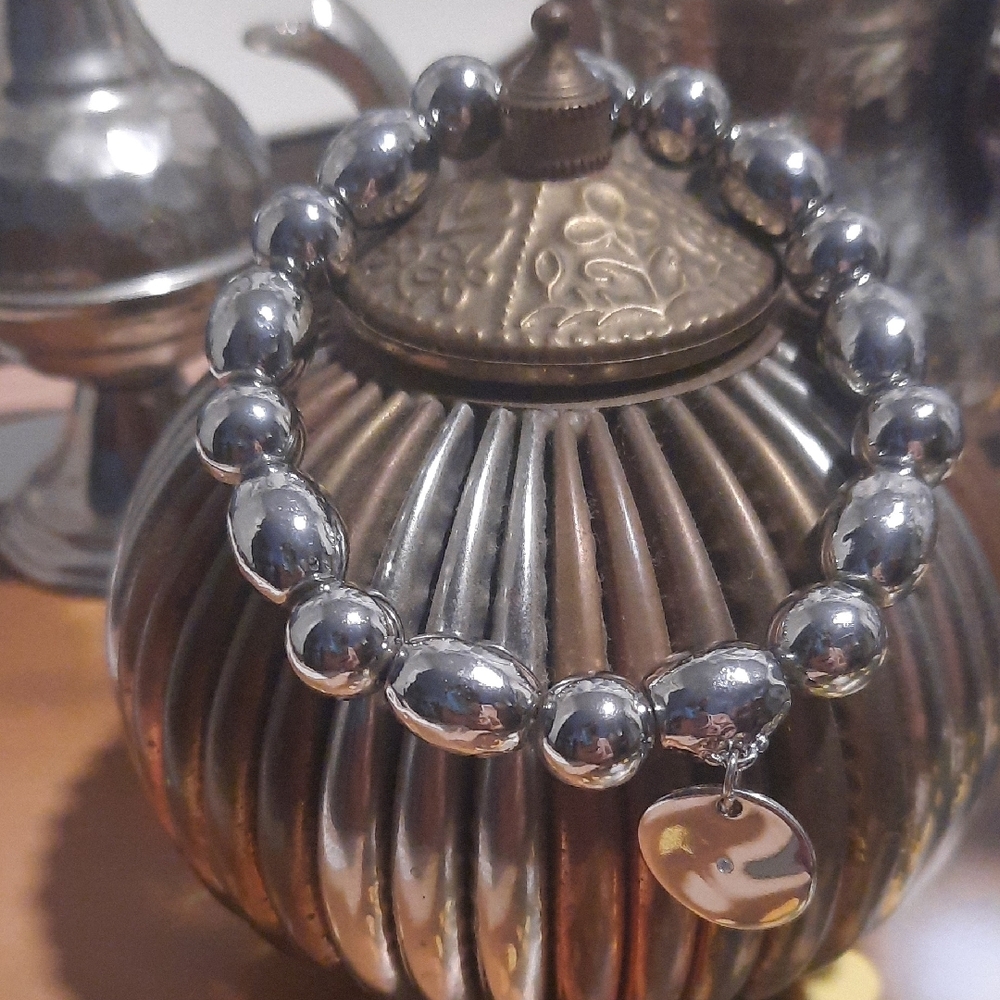 Silver Tone Beaded Bracelet with Charm